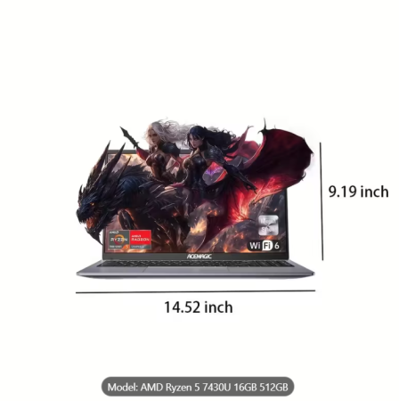 Laptop cu procesor AMD Ryzen 5 7430U 6C/12T, grafică AMD Radeon, 16GB DDR4, 512GB NVMe SSD, ecran IPS Full HD de 15.6", Wi-Fi 6, Type-C cu funcții complete, cameră web [2]