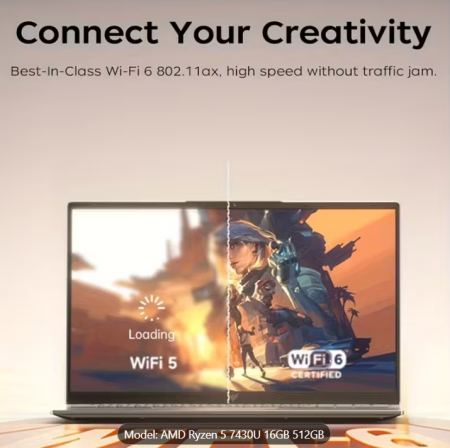 Laptop cu procesor AMD Ryzen 5 7430U 6C/12T, grafică AMD Radeon, 16GB DDR4, 512GB NVMe SSD, ecran IPS Full HD de 15.6", Wi-Fi 6, Type-C cu funcții complete, cameră web [7]