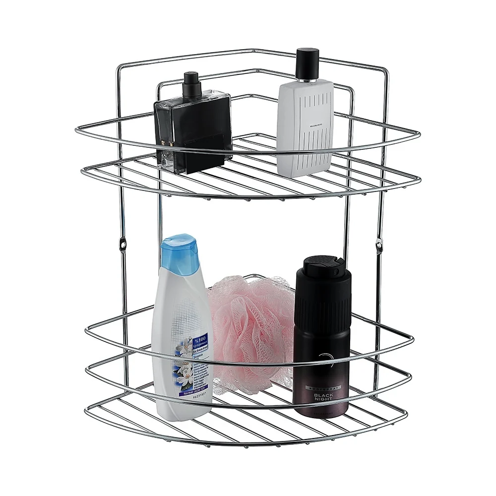 Accesorii baie - Etajera de colt pentru baie cu 2 polite, 36x30x22, crom