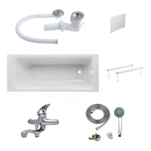 Cazi de baie - Set cada acril premium 140x70, masca frontala, masca laterala, cadru metalic, sifon evacuare si baterie cada dus