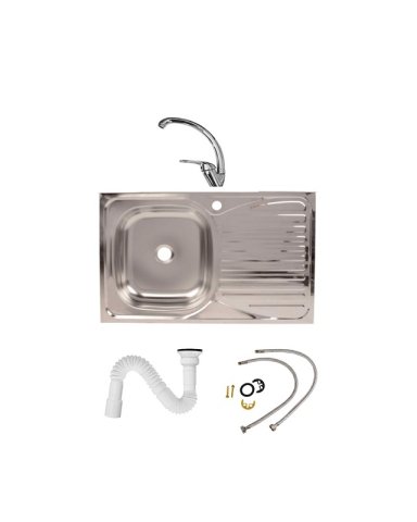 Chiuvete bucatarie - Set chiuveta bucatarie pentru masca cuva stanga 80x50 cm baterie lebada si sifon de scurgere fara preaplin