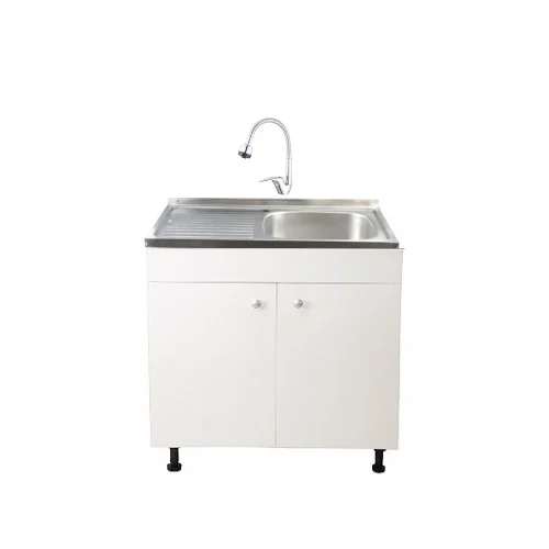 Mobilier bucatarie - Set Masca Chiuveta Alba 80 cm X 50 cm X 80 cm, chiuveta inox, baterie lebada flexibila si sifon scurgere