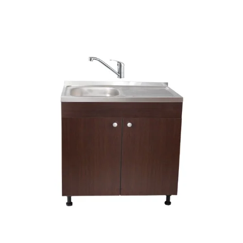 Mobilier bucatarie - Set Masca Chiuveta Wenghe 80 cm X 50 cm X 80 cm, chiuveta inox, baterie tija lunga si sifon scurgere