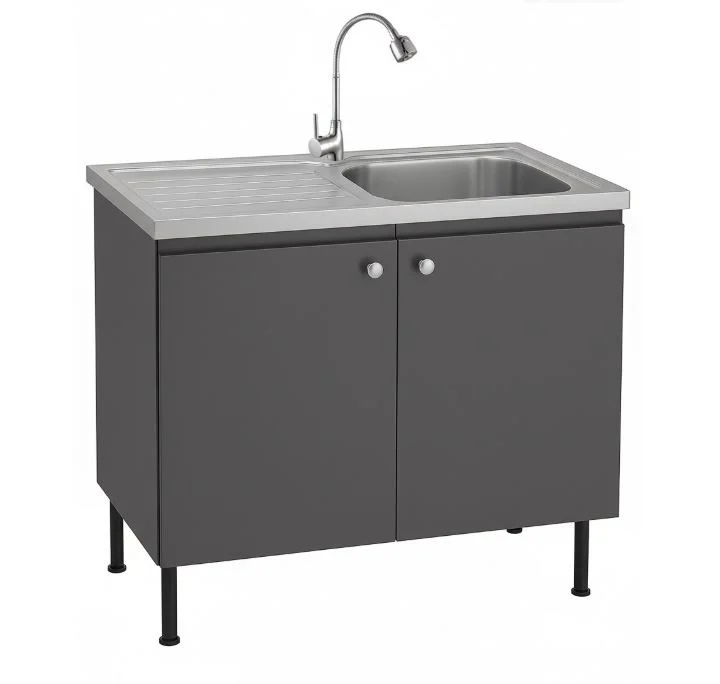 Mobilier bucatarie - Set Masca Chiuveta Antracit 80 cm X 50 cm X 80 cm, chiuveta inox, baterie lebada flexibila si sifon scurgere