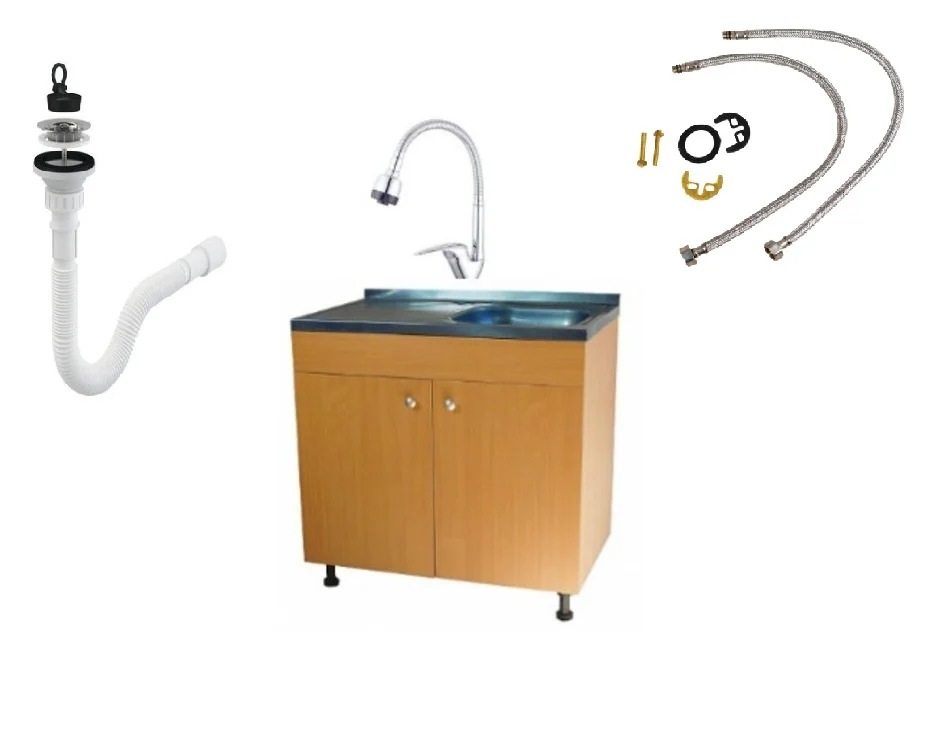 Set Masca Chiuveta Fag 80 cm X 50 cm X 80 cm, chiuveta inox, baterie lebada flexibila si sifon scurgere [0]