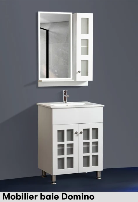 Mobilier baie - Set Mobilier Baie cu baterie, dulapior, oglinda si sifon de scurgere 60 cm, alb, MDF