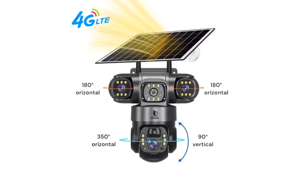 Camera de Supraveghere Video 4G Tripla Cu Panou Solar 8W Daismart, 6MP ULTRA HD, Baterie 8000mah, Rotire 350°, Alarma Miscare, Urmarire Inteligenta, Comunicare Bidirectionala, Night Vision, PTZ, DVR,  [7]