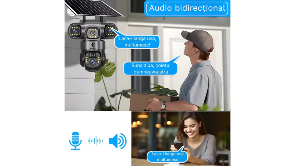 Camera de Supraveghere Video 4G Tripla Cu Panou Solar 8W Daismart, 6MP ULTRA HD, Baterie 8000mah, Rotire 350°, Alarma Miscare, Urmarire Inteligenta, Comunicare Bidirectionala, Night Vision, PTZ, DVR,  [2]