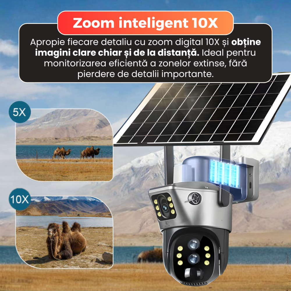 Camera de supraveghere Wi-Fi Daismart, duală, 8MP, cu alimentare solară 10W, baterie 10000mAh, neagră, exterior [7]