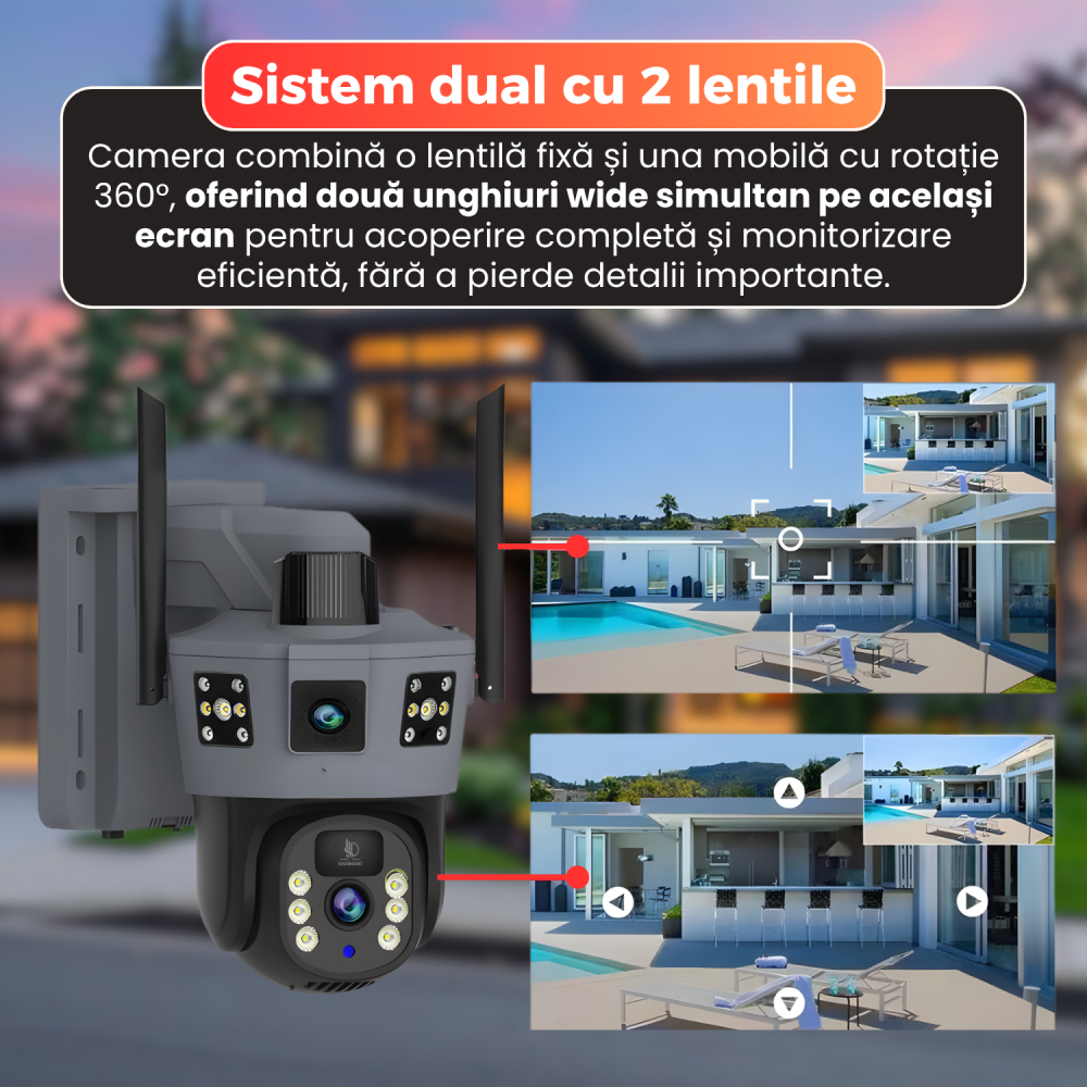 Camera supraveghere cu panou solar, Daismart, 4G, 1080P, Zoom Optic 10X, vedere nocturna color 100m, dual lens, detectare umana, urmarire automata, audio bidirectional, control 360°, IP66, exterior, g [4]