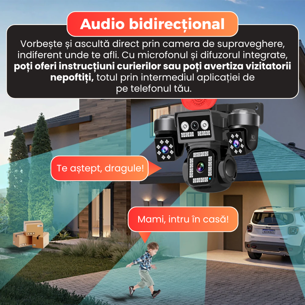 Camera supraveghere exterior, Daismart, 4G Ultra HD 12MP, panou solar 16W, Vedere 355°, acumulator 8000mAh, night vision color, audio bidirectional, senzor miscare AI, IP66, negru [3]