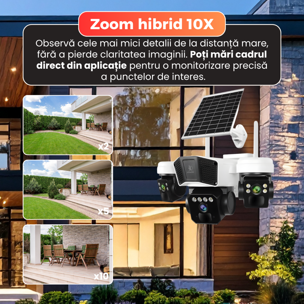 Camera supraveghere exterior, Daismart, 4G Ultra HD 12MP, panou solar 16W, Vedere 355°, acumulator 8000mAh, night vision color, audio bidirectional, senzor miscare AI, IP66, negru [3]