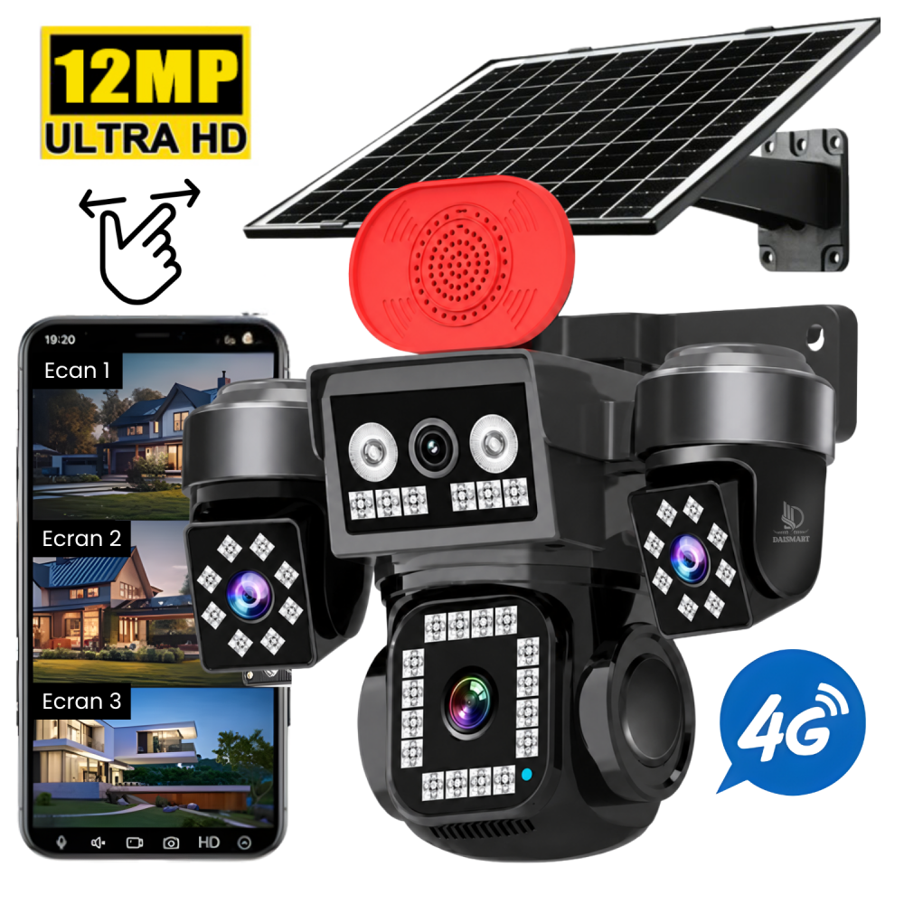 Camera supraveghere exterior, Daismart, 4G Ultra HD 12MP, panou solar 16W, Vedere 355°, acumulator 8000mAh, night vision color, audio bidirectional, senzor miscare AI, IP66, negru [1]