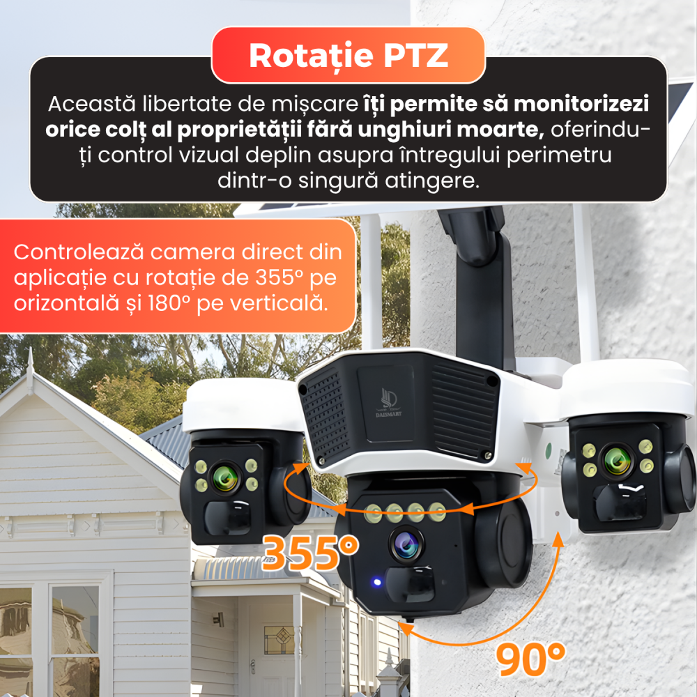 Camera supraveghere exterior, Daismart, 4G Ultra HD 12MP, panou solar 16W, Vedere 355°, acumulator 8000mAh, night vision color, audio bidirectional, senzor miscare AI, IP66, negru [6]