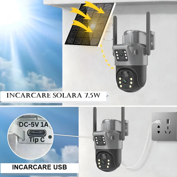 Camera Supraveghere video 4G duba , Portabila, Daismart® , 8MP, Panou Solar 10W si incarcare la priza, detectare miscare, Baterie 10000mAh, PTZ, Vedere Nocturna, Audio Bidirectional, IP66, Exterior,ne [5]