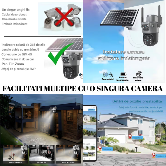 Camera Supraveghere video 4G duba , Portabila, Daismart® , 8MP, Panou Solar 10W si incarcare la priza, detectare miscare, Baterie 10000mAh, PTZ, Vedere Nocturna, Audio Bidirectional, IP66, Exterior,ne [2]