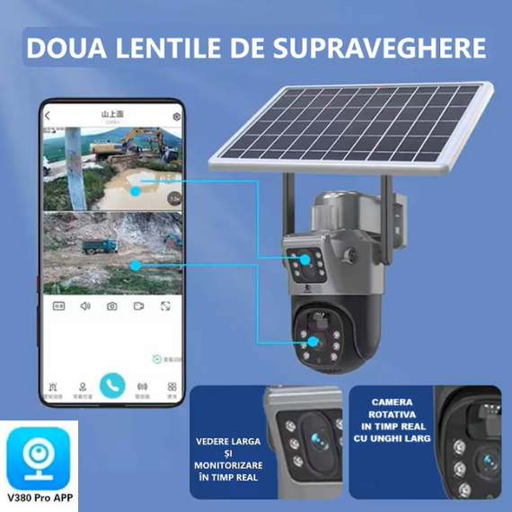 Camera Supraveghere video 4G duba , Portabila, Daismart® , 8MP, Panou Solar 10W si incarcare la priza, detectare miscare, Baterie 10000mAh, PTZ, Vedere Nocturna, Audio Bidirectional, IP66, Exterior,ne [3]