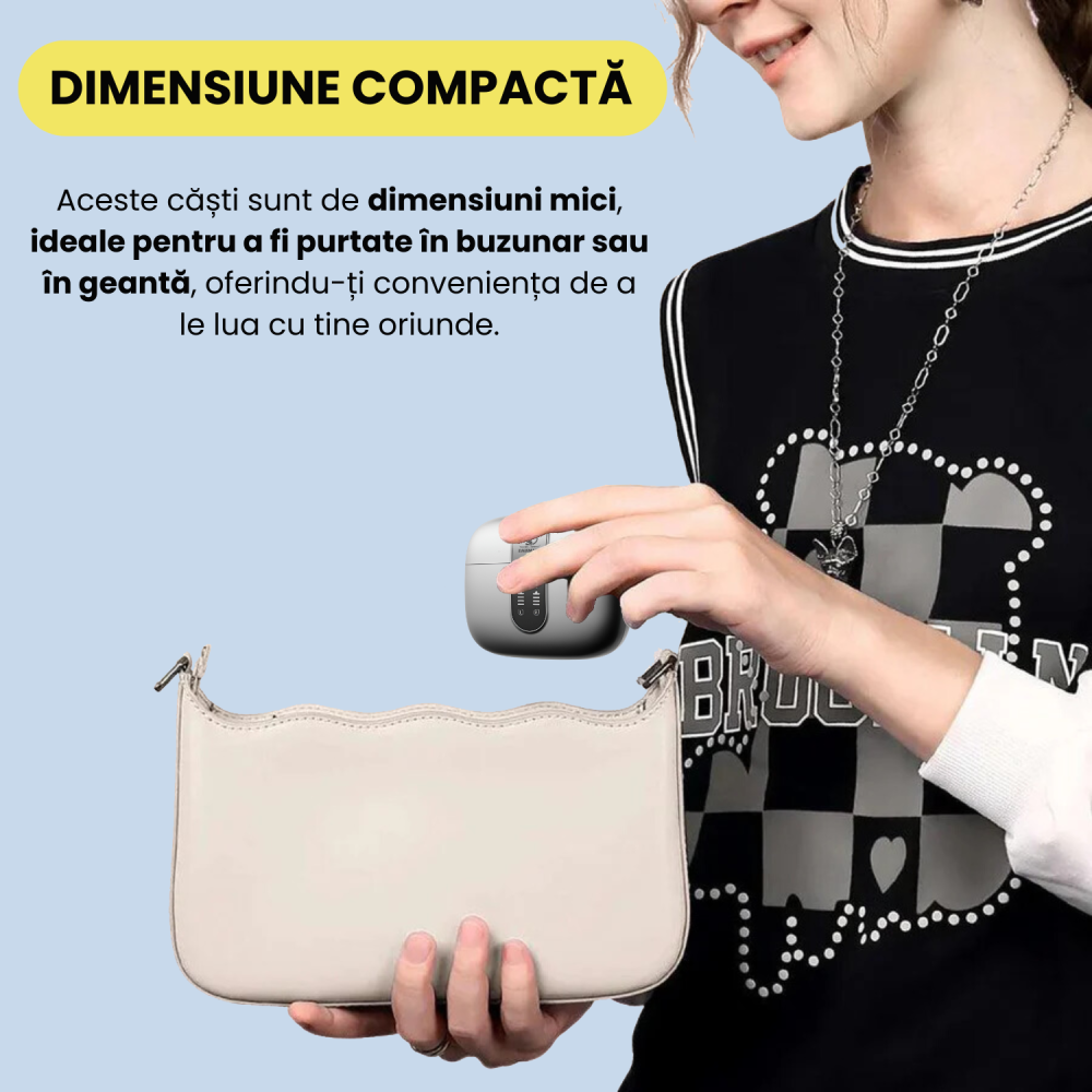 Casti wireless bluetooth Daismart®️ cu anularea zgomotului imbunatatita, Audio, Fara fir, Afisaj Digital, Bluetooth 5.3, Autonomie 42 ore, Microfon HD, Control tactil/touch, Latenta de 45 ms, Rezisten [4]