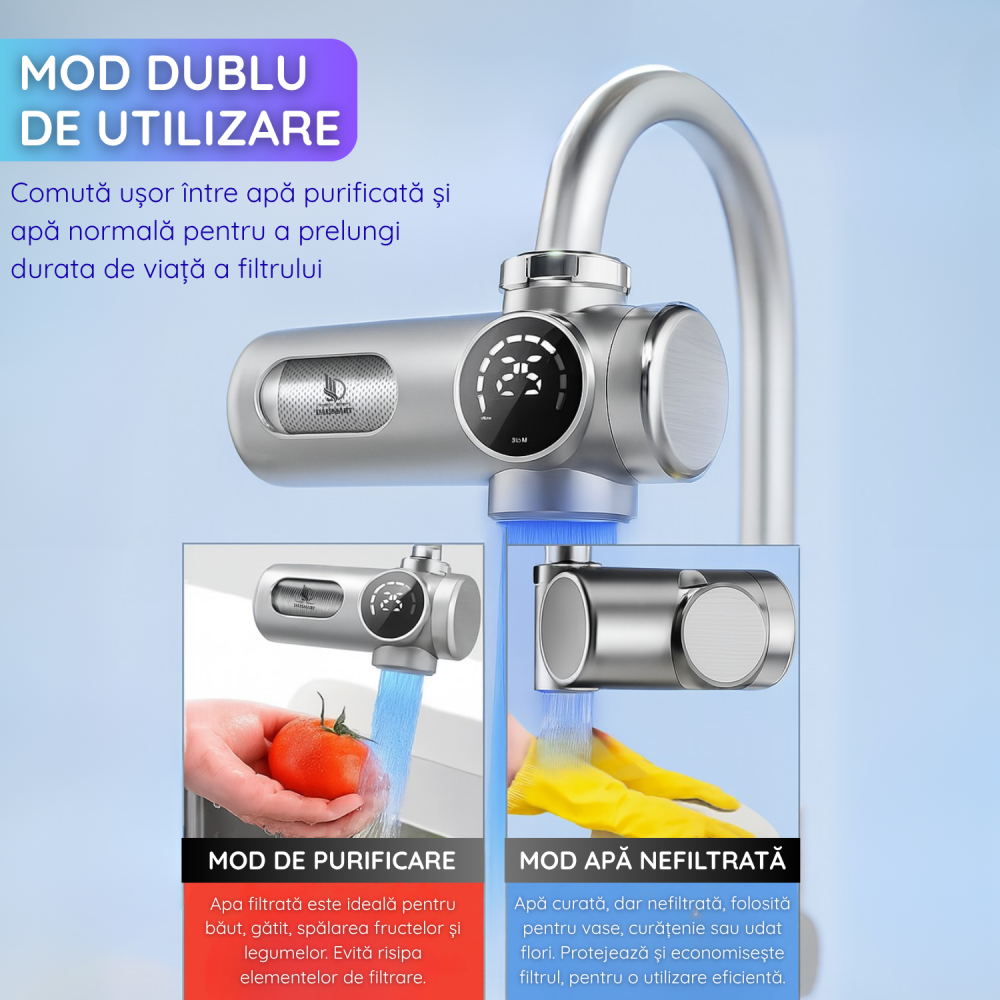 Filtru de Apa Inteligent cu Ecran Digital Daismart©, montare pe chiuveta, sistem de purificare in 8 etape, tehnologie fara alimentare, sterilizare UV, afisaj temperatura si durata filtrului, ultrafilt [5]