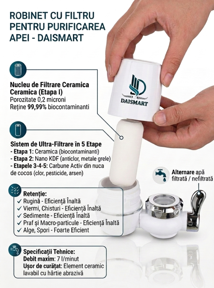 Filtru de apă pentru robinet Daismart, 5 etape de filtrare, cu adaptoare incluse [3]