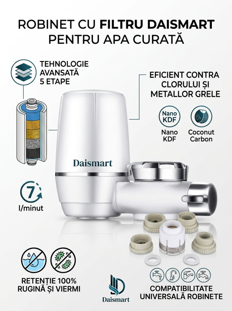 Filtru de apă pentru robinet Daismart, 5 etape de filtrare, cu adaptoare incluse [5]