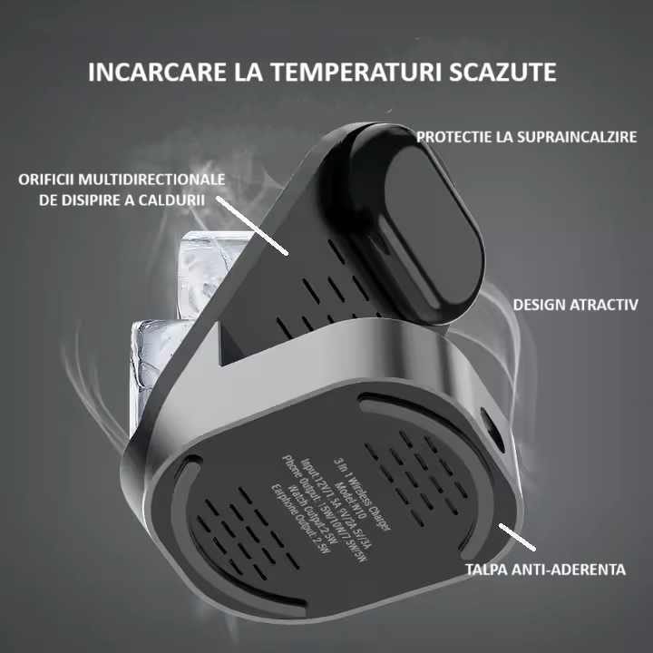 Incarcator Wireless 3 in 1, Daismart®️, 15W, Tehnologie Qi, Compatibil Smartphone, Smartwatch Apple , Airpods , Stand Birou [5]