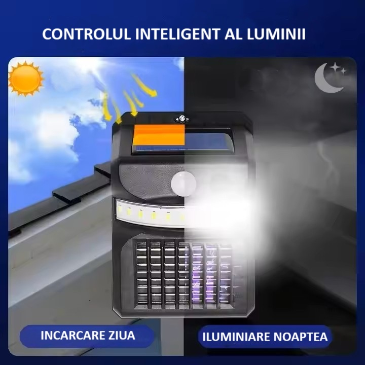 Lampa Solara LED Anti-Insecte 3-in-1 cu Senzor de Miscare, Iluminare Duala si Lumina UV – 15x10 cm [3]