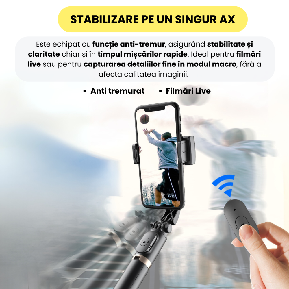 Sistem Gimbal Stabilizator de imagine cu maner, Daismart®, model Q08 universal, rotatie 360°, pentru telefon, trepied inclus, control de la distanta, stabilizare video, selfie-stick, conectare Bluetoo [4]