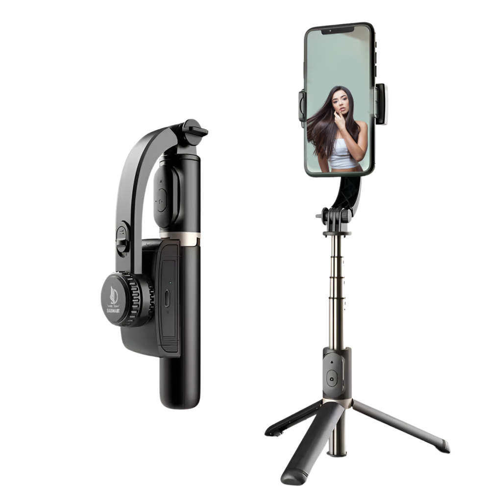 Sistem Gimbal Stabilizator de imagine cu maner, Daismart®, model Q08 universal, rotatie 360°, pentru telefon, trepied inclus, control de la distanta, stabilizare video, selfie-stick, conectare Bluetoo [1]