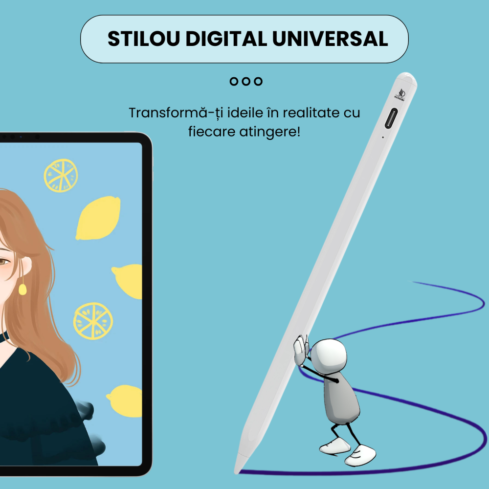Stylus Pen Ipad universal compatibil cu orice dispozitiv, fara a necesita conectivitate bluetooth, Daismart, P3 Pro 2024, stilou digital cu precizie inalta, compatibil Android & Apple, incarcare tip C [2]