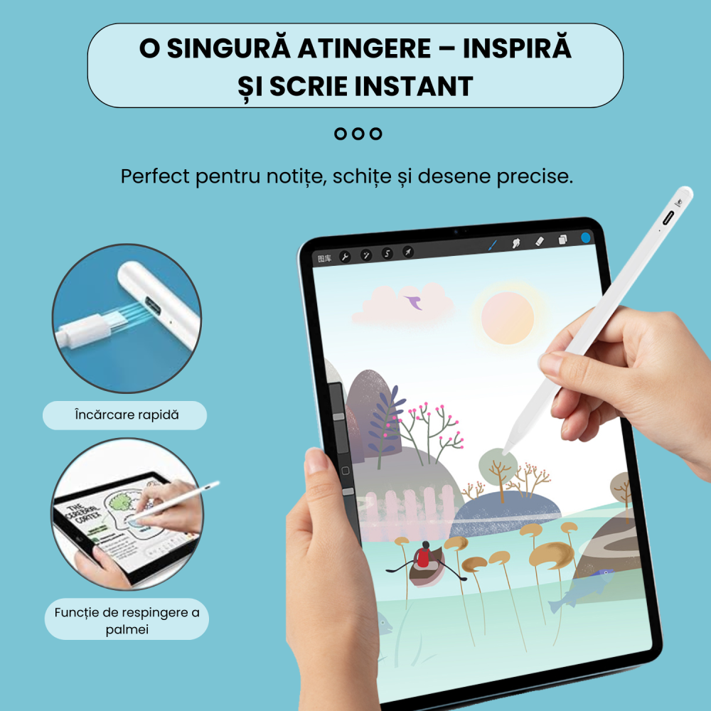 Stylus Pen Ipad universal compatibil cu orice dispozitiv, fara a necesita conectivitate bluetooth, Daismart, P3 Pro 2024, stilou digital cu precizie inalta, compatibil Android & Apple, incarcare tip C [3]