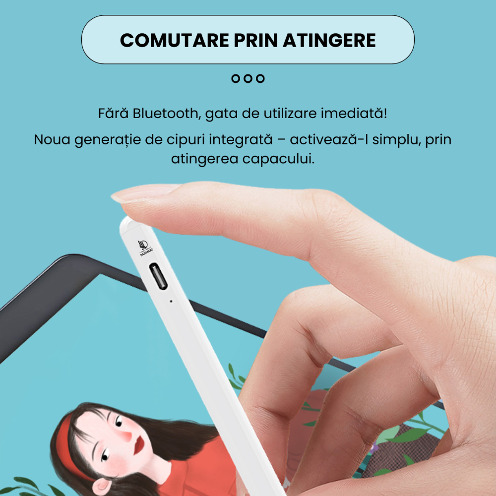 Stylus Pen Ipad universal compatibil cu orice dispozitiv, fara a necesita conectivitate bluetooth, Daismart, P3 Pro 2024, stilou digital cu precizie inalta, compatibil Android & Apple, incarcare tip C [4]