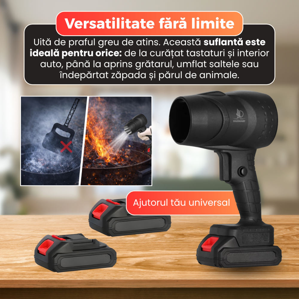 Suflanta turbo Pro, motor brushless 130.000 RPM, putere 1050W, jet de aer puternic, 2 acumulatori 48V inclusi, valiza transport, autonomie pana la 25 ore, negru [8]