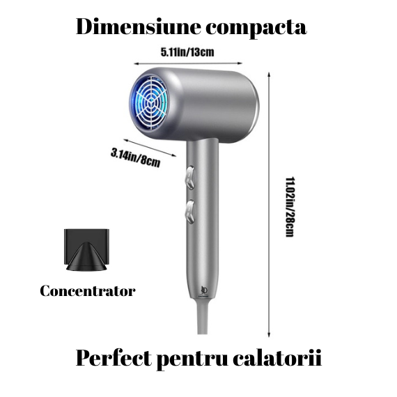 Uscător de păr Daismart, 1600W, tehnologie ionizare, 3 trepte temperatură, argintiu [2]