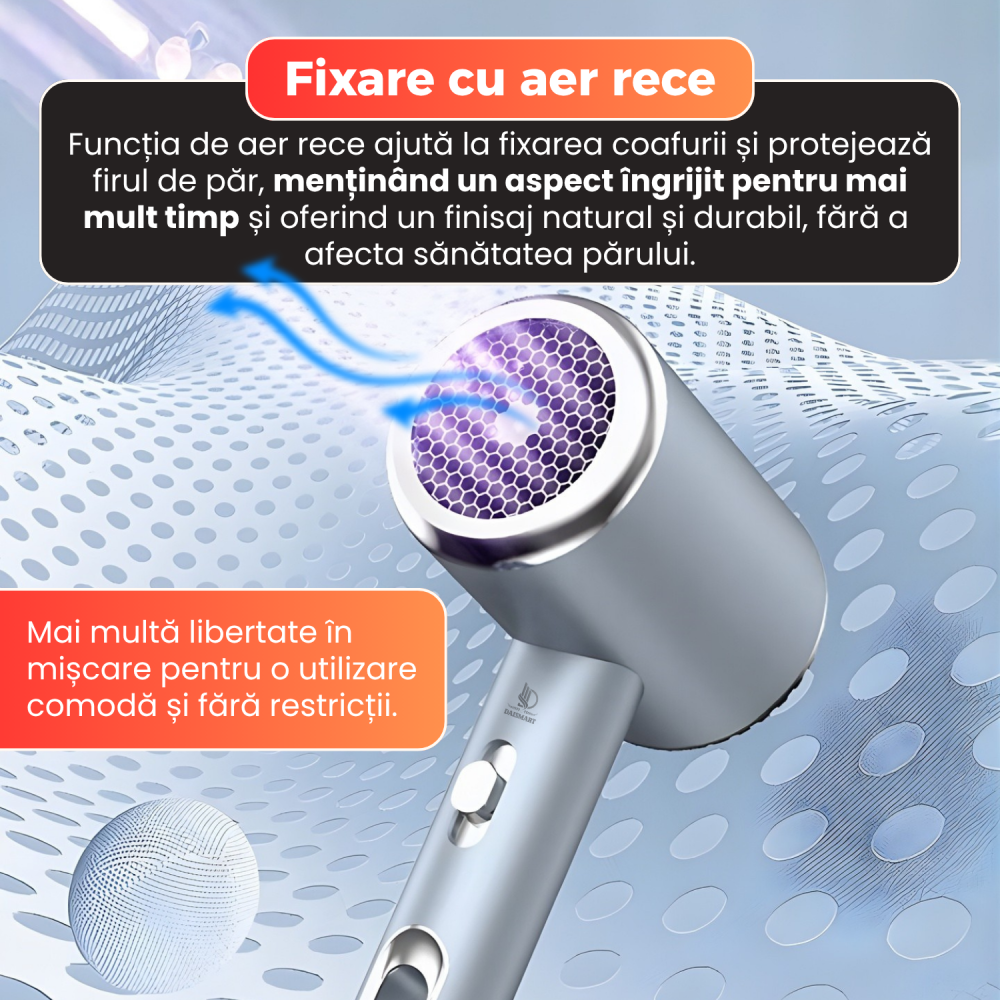 Uscator de par, Daismart, 1600W, tehnologie ionizare, 3 trepte temperatura, aer rece, design usor si ergonomic, nivel redus zgomot, argintiu [6]
