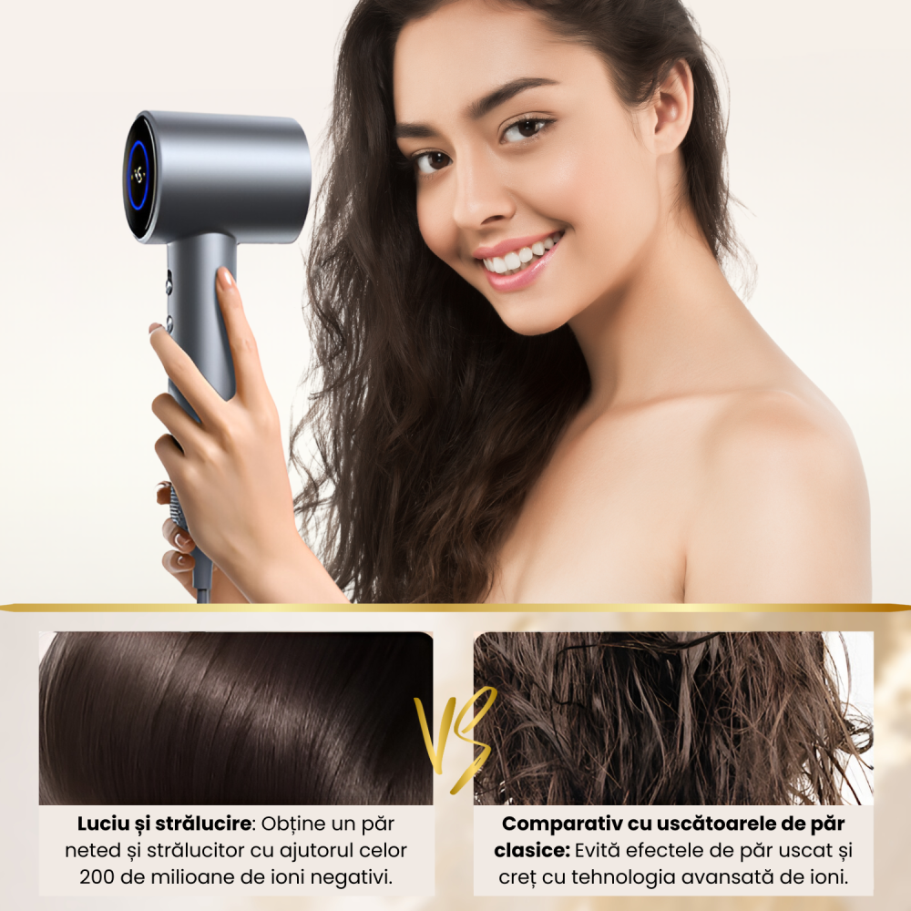 Uscator de par profesional 1600W, Daismart®, D3, 3 trepte de temperatura, 2 viteze, functie ionica avansata, aer rece-cald, design compact, motor high speed, ondulator, difuzor si duza de uscare inclu [3]