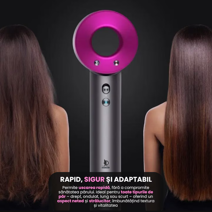 Uscator de par profesional 5 in 1, 1600W, Daismart®, FB2, 4 trepte de temperatura, 3 viteze, functie ionica avansata, aer rece-cald, design compact, motor high speed, accesorii coafat magnetice, roz-g [5]