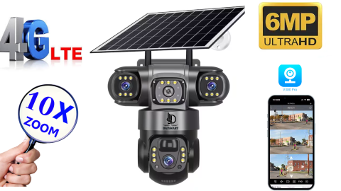 Sisteme de supraveghere si securitate - Camera de Supraveghere Video 4G Tripla Cu Panou Solar 8W Daismart, 6MP ULTRA HD, Baterie 8000mah, Rotire 350°, Alarma Miscare, Urmarire Inteligenta, Comunicare Bidirectionala, Night Vision, PTZ, DVR, 