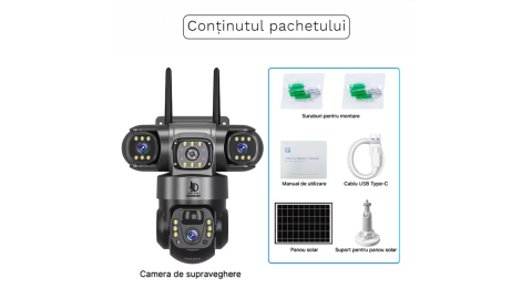 Camera de Supraveghere Video 4G Tripla Cu Panou Solar 8W Daismart, 6MP ULTRA HD, Baterie 8000mah, Rotire 350°, Alarma Miscare, Urmarire Inteligenta, Comunicare Bidirectionala, Night Vision, PTZ, DVR,  [7]