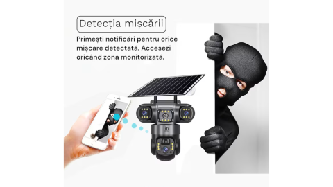 Camera de Supraveghere Video 4G Tripla Cu Panou Solar 8W Daismart, 6MP ULTRA HD, Baterie 8000mah, Rotire 350°, Alarma Miscare, Urmarire Inteligenta, Comunicare Bidirectionala, Night Vision, PTZ, DVR,  [4]