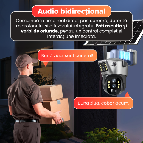 Camera de supraveghere Wi-Fi Daismart, duală, 8MP, cu alimentare solară 10W, baterie 10000mAh, neagră, exterior [4]