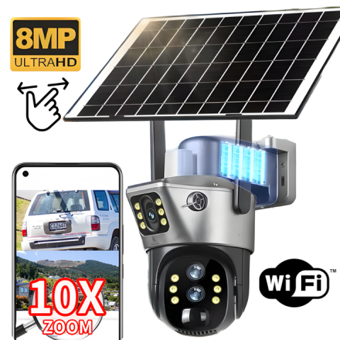 Sisteme de supraveghere si securitate - Camera de supraveghere Wi-Fi Daismart, duală, 8MP, cu alimentare solară 10W, baterie 10000mAh, neagră, exterior