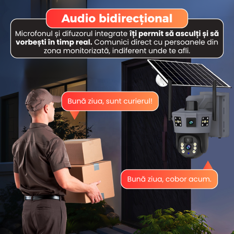 Camera supraveghere cu panou solar, Daismart, 4G, 1080P, Zoom Optic 10X, vedere nocturna color 100m, dual lens, detectare umana, urmarire automata, audio bidirectional, control 360°, IP66, exterior, g [8]