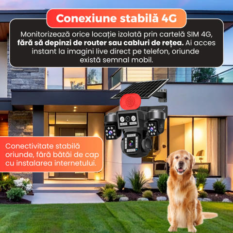 Camera supraveghere exterior, Daismart, 4G Ultra HD 12MP, panou solar 16W, Vedere 355°, acumulator 8000mAh, night vision color, audio bidirectional, senzor miscare AI, IP66, negru [7]