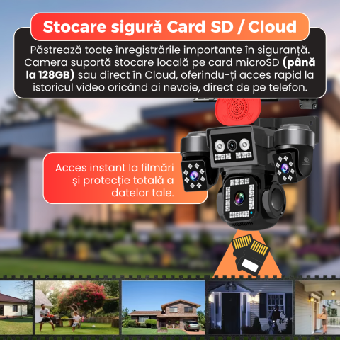 Camera supraveghere exterior, Daismart, 4G Ultra HD 12MP, panou solar 16W, Vedere 355°, acumulator 8000mAh, night vision color, audio bidirectional, senzor miscare AI, IP66, negru [4]