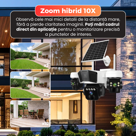 Camera supraveghere exterior, Daismart, 4G Ultra HD 12MP, panou solar 16W, Vedere 355°, acumulator 8000mAh, night vision color, audio bidirectional, senzor miscare AI, IP66, negru [2]