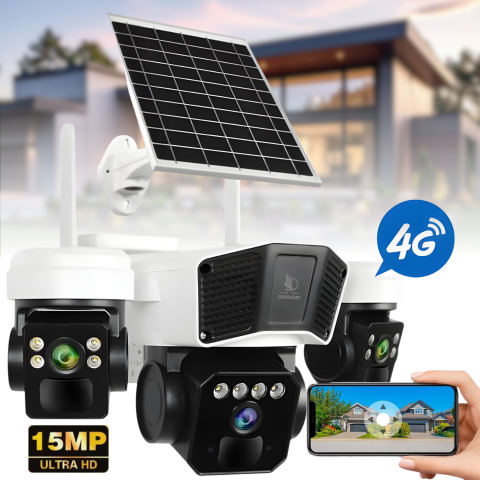 Sisteme de supraveghere si securitate - Camera supraveghere exterior, Daismart, 4G Ultra HD 12MP, panou solar 16W, Vedere 355°, acumulator 8000mAh, night vision color, audio bidirectional, senzor miscare AI, IP66, negru