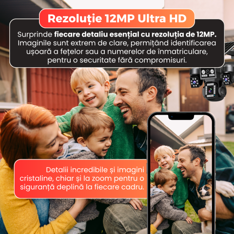 Camera supraveghere exterior, Daismart, 4G Ultra HD 12MP, panou solar 16W, Vedere 355°, acumulator 8000mAh, night vision color, audio bidirectional, senzor miscare AI, IP66, negru [5]