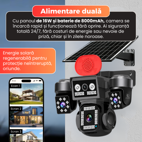 Camera supraveghere exterior, Daismart, 4G Ultra HD 12MP, panou solar 16W, Vedere 355°, acumulator 8000mAh, night vision color, audio bidirectional, senzor miscare AI, IP66, negru [6]