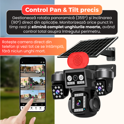 Camera supraveghere exterior, Daismart, 4G Ultra HD 12MP, panou solar 16W, Vedere 355°, acumulator 8000mAh, night vision color, audio bidirectional, senzor miscare AI, IP66, negru [1]